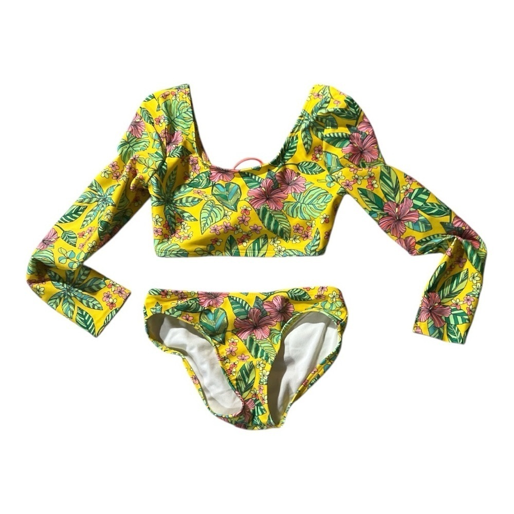 Kids Floral Long Sleeve Swim Set - Yellow and Green size4/5T